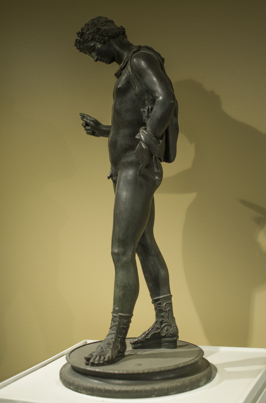 1:1 scale replica in bronze of the Roman period bronze statuette of Dionysus, misidentified as Narcissus, from the House of Narcissus at Pompeii. Bronze original held in the Naples Archaeology Museum; missing original base and panther. 