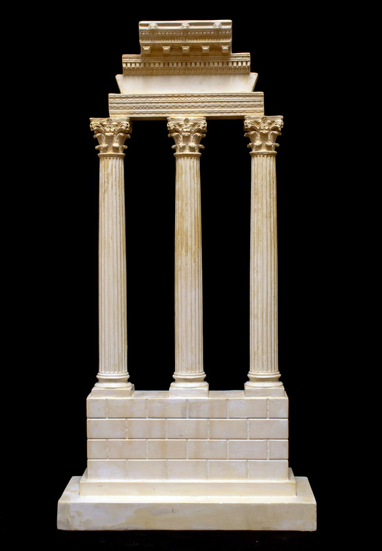 Miniature cast of the three standing columns of the Temple of Castor and Pollux in the Roman Forum